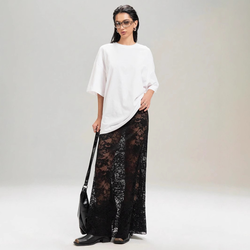 Határokon átnyúló európai és amerikai stílusú 2025 új őszi női tiszta színű, karcsúsított, csípőre szabott, utcai divatos, magas derekú csipkeszoknya