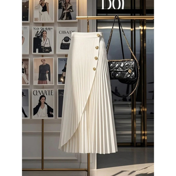 Καλοκαιρινή Νέα Φούστα Μεγάλου Μεγέθους μέχρι τους Γοφούς, Λευκή Φούστα Μεσαίου Μήκους, Γυναικεία Καλοκαιρινή Φούστα, Πλισέ Φούστα
