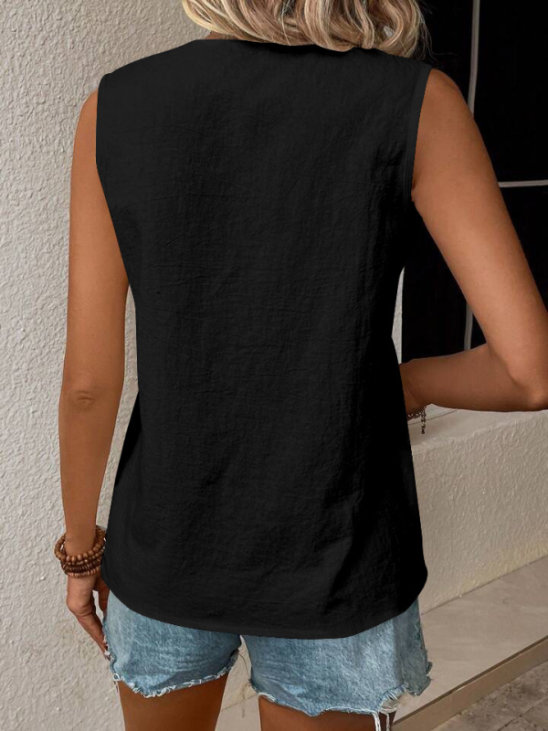 2024-es európai és amerikai nyári új női felső, csipkevarrásos, V-nyakú, laza, egyszínű felső