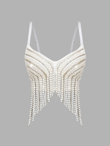 Lu Qiuguo luxus, halszálka mintás, nehéz, gyöngyös, bojtos melltartó, szexi stílusú, gyémánt mintás mellény, DB1728