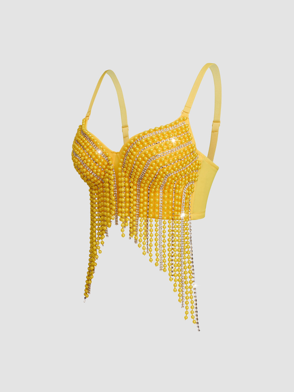 Lu Qiuguo luxus, halszálka mintás, nehéz, gyöngyös, bojtos melltartó, szexi stílusú, gyémánt mintás mellény, DB1728