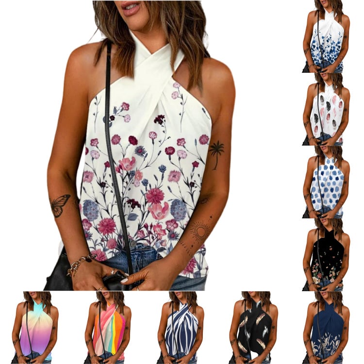 „AliExpress“ karšto išpardavimo europietiški ir amerikietiški moteriški drabužiai. Nauji laisvalaikio stiliaus, aptempti, užtrauktuku nugaroje, kabančiu kaklu, marginti berankoviai siuvinėti palaidinės moterims.