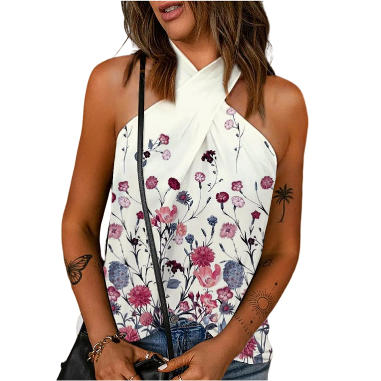 „AliExpress“ karšto išpardavimo europietiški ir amerikietiški moteriški drabužiai. Nauji laisvalaikio stiliaus, aptempti, užtrauktuku nugaroje, kabančiu kaklu, marginti berankoviai siuvinėti palaidinės moterims.