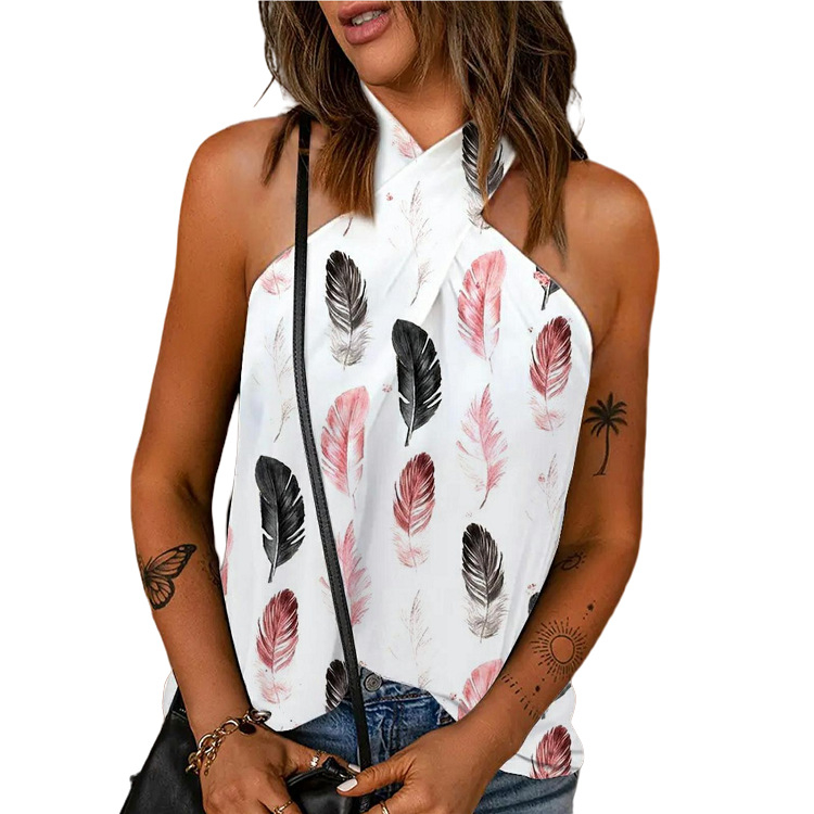 „AliExpress“ karšto išpardavimo europietiški ir amerikietiški moteriški drabužiai. Nauji laisvalaikio stiliaus, aptempti, užtrauktuku nugaroje, kabančiu kaklu, marginti berankoviai siuvinėti palaidinės moterims.