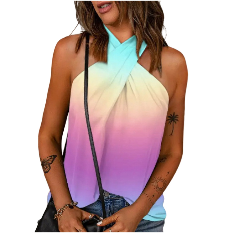 „AliExpress“ karšto išpardavimo europietiški ir amerikietiški moteriški drabužiai. Nauji laisvalaikio stiliaus, aptempti, užtrauktuku nugaroje, kabančiu kaklu, marginti berankoviai siuvinėti palaidinės moterims.