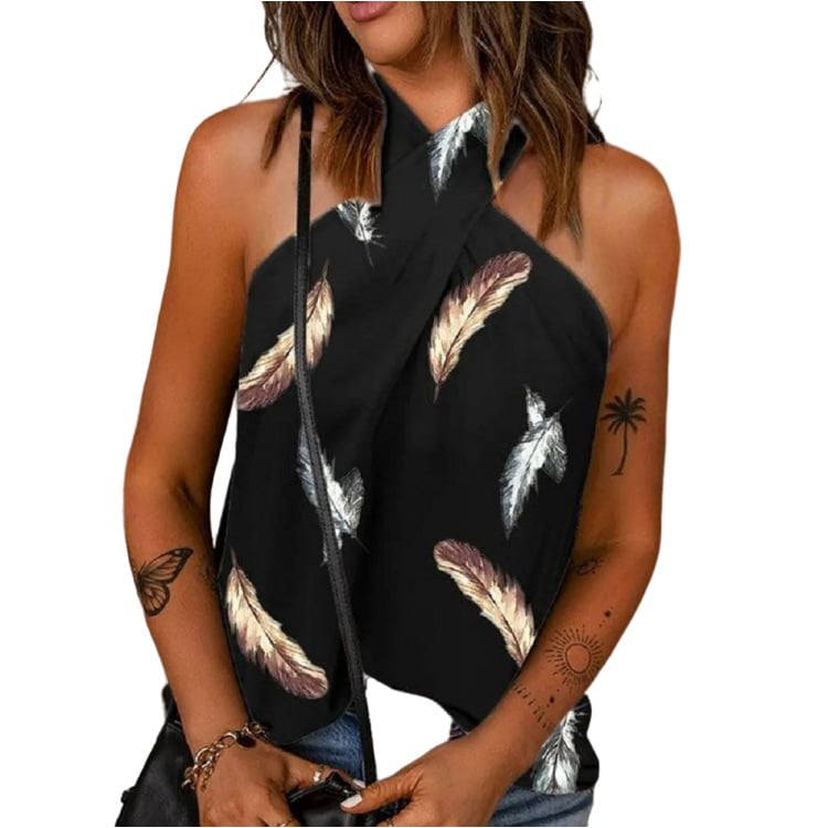 „AliExpress“ karšto išpardavimo europietiški ir amerikietiški moteriški drabužiai. Nauji laisvalaikio stiliaus, aptempti, užtrauktuku nugaroje, kabančiu kaklu, marginti berankoviai siuvinėti palaidinės moterims.