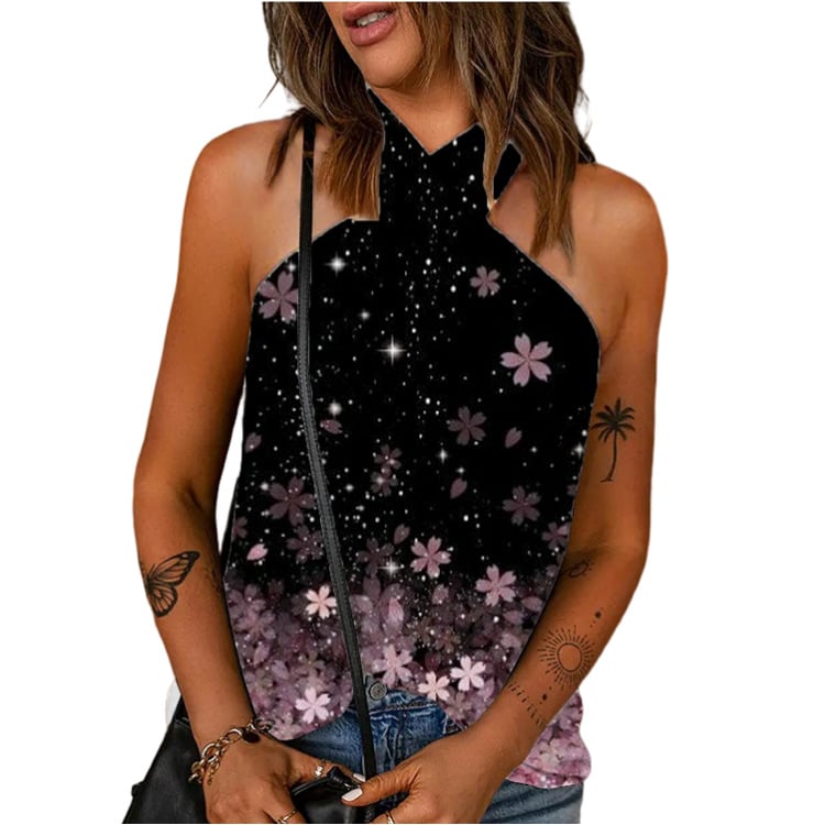 „AliExpress“ karšto išpardavimo europietiški ir amerikietiški moteriški drabužiai. Nauji laisvalaikio stiliaus, aptempti, užtrauktuku nugaroje, kabančiu kaklu, marginti berankoviai siuvinėti palaidinės moterims.