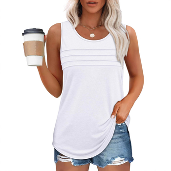 Γυναικείο καλοκαιρινό γιλέκο 2025 Cross-Border, αμάνικο φόρεμα, casual, χαλαρό, στρογγυλό ντεκολτέ, πιέτες μπροστά, λεπτό σχέδιο