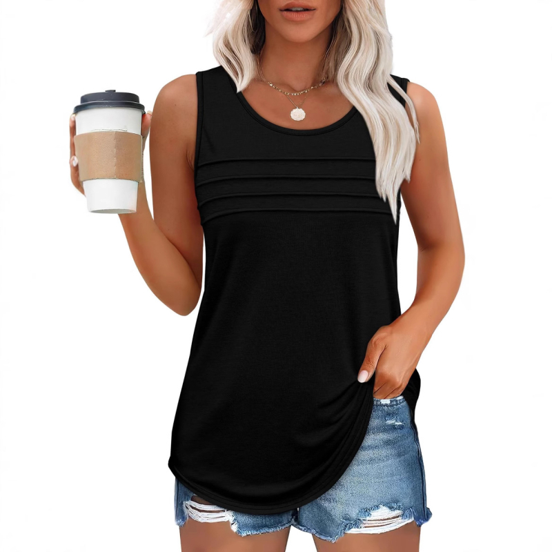 2025-ös határokon átnyúló női nyári mellény, ujjatlan, lezser, bő, alacsony, kerek nyakú, elöl rakott, karcsúsított fazon