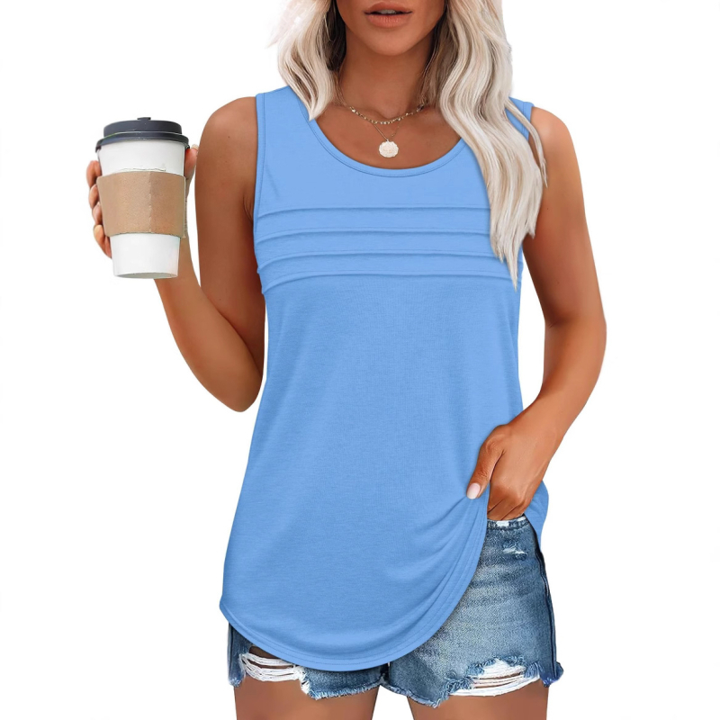 2025-ös határokon átnyúló női nyári mellény, ujjatlan, lezser, bő, alacsony, kerek nyakú, elöl rakott, karcsúsított fazon