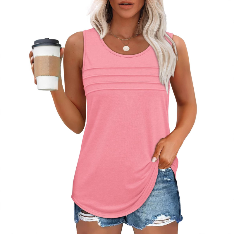 2025-ös határokon átnyúló női nyári mellény, ujjatlan, lezser, bő, alacsony, kerek nyakú, elöl rakott, karcsúsított fazon