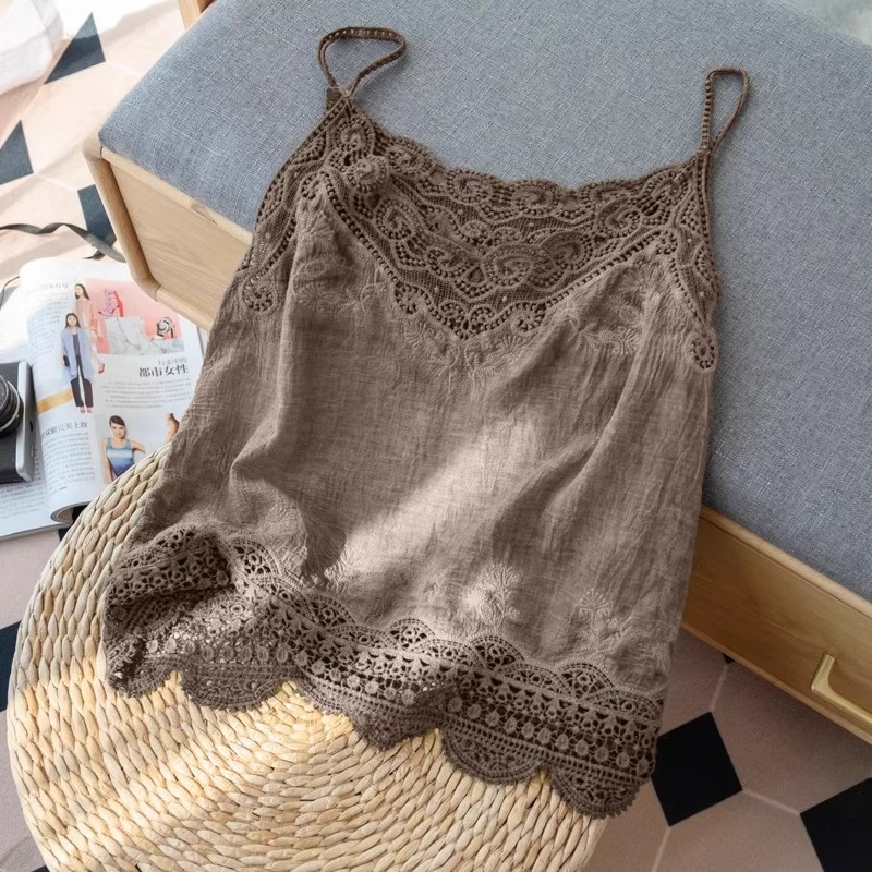 Horgolt Csipkés Lenvászon Trikó Női Nyári Külső Ruházat Vékony Laza Ujjatlan Felső Ing Belső Ruházattal A4713