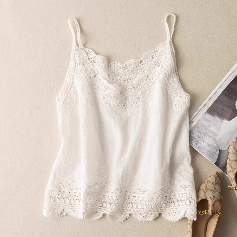 Horgolt Csipkés Lenvászon Trikó Női Nyári Külső Ruházat Vékony Laza Ujjatlan Felső Ing Belső Ruházattal A4713