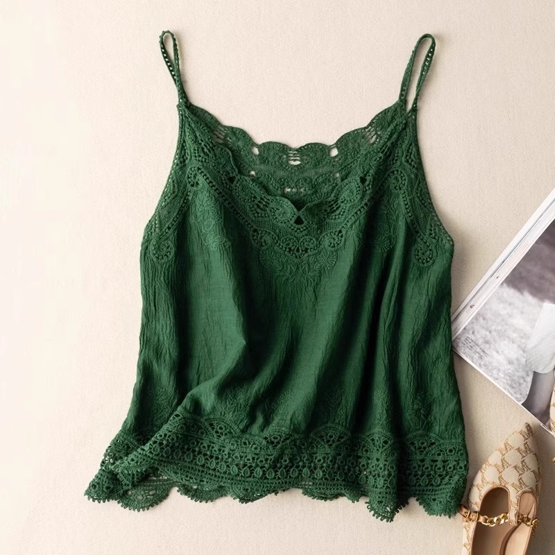 Horgolt Csipkés Lenvászon Trikó Női Nyári Külső Ruházat Vékony Laza Ujjatlan Felső Ing Belső Ruházattal A4713