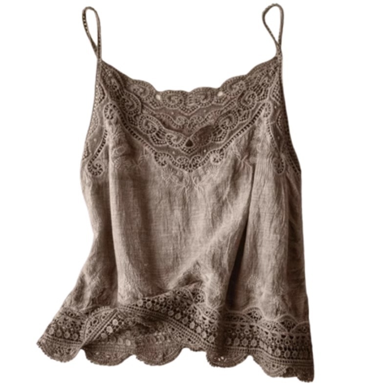 Horgolt Csipkés Lenvászon Trikó Női Nyári Külső Ruházat Vékony Laza Ujjatlan Felső Ing Belső Ruházattal A4713