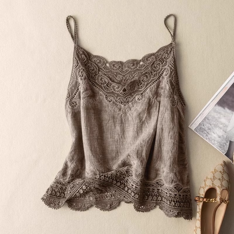 Horgolt Csipkés Lenvászon Trikó Női Nyári Külső Ruházat Vékony Laza Ujjatlan Felső Ing Belső Ruházattal A4713