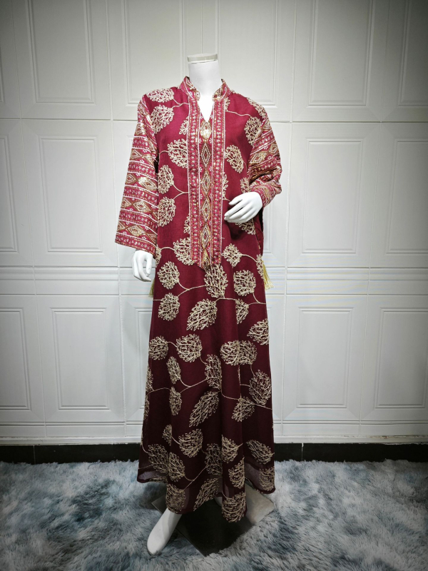 Ab423 Amazon muszlim hímzett, flitteres köntös, plus size női európai és amerikai határokon átnyúló ruha, közel-keleti, új stílus