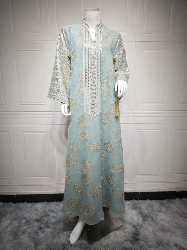 Ab423 Amazon muszlim hímzett, flitteres köntös, plus size női európai és amerikai határokon átnyúló ruha, közel-keleti, új stílus