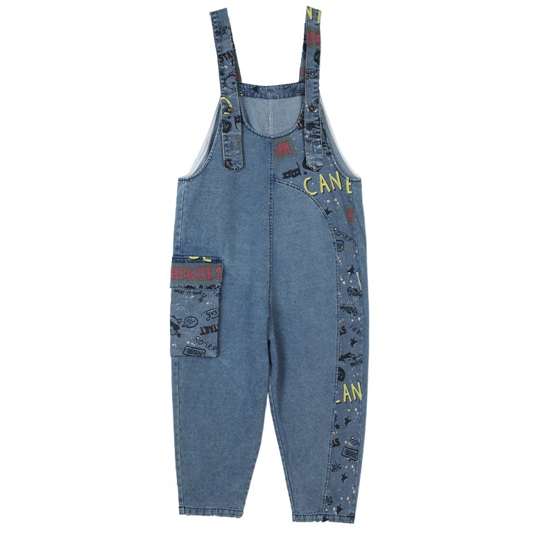 Nyomott patchwork farmer overall női 2024 nyári új érkezés plus size laza hétköznapi minden mérkőzésre alkalmas művészi Haren nadrág