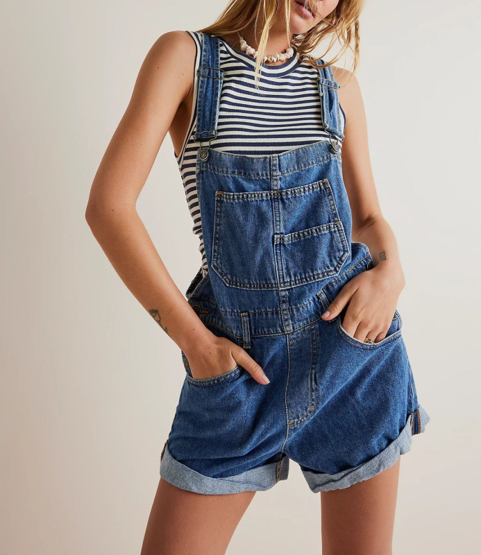 Határokon átnyúló farmer rövidnadrágok és overallok 2025 Európai és amerikai külkereskedelem Határokon átnyúló ellátás Laza, többzsebes női overallok