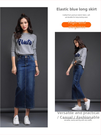 Félhosszúságú farmerszoknya nőknek, közepes hosszúságú 2025 rugalmas, magas derekú, koreai stílusú, karcsúsító, hátrahúzott hasítékkal, gyártói kínálat