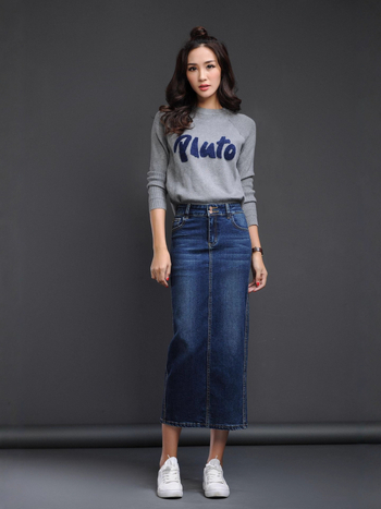 Φούστα τζιν μισού μήκους για γυναίκες, μεσαίου μήκους 2025 ελαστική ψηλή μέση κορεάτικου στυλ αδυνατίσματος με σχισμή πίσω, προμήθεια κατασκευαστή