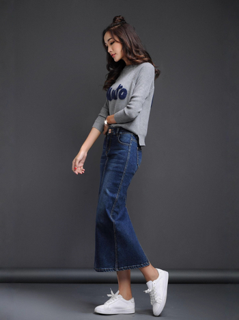 Φούστα τζιν μισού μήκους για γυναίκες, μεσαίου μήκους 2025 ελαστική ψηλή μέση κορεάτικου στυλ αδυνατίσματος με σχισμή πίσω, προμήθεια κατασκευαστή