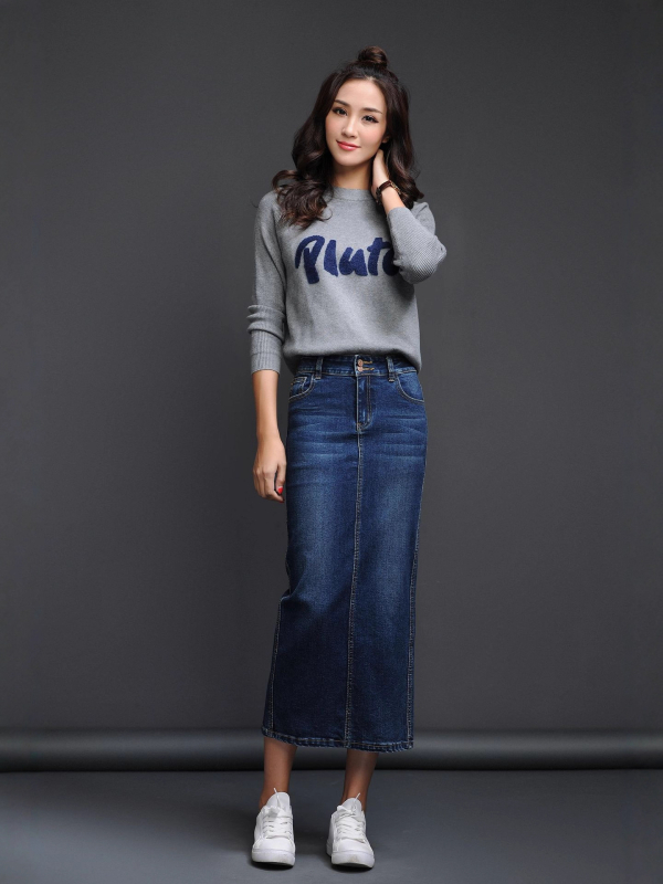 Félhosszúságú farmerszoknya nőknek, közepes hosszúságú 2025 rugalmas, magas derekú, koreai stílusú, karcsúsító, hátrahúzott hasítékkal, gyártói kínálat