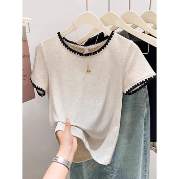 Plus Size 150kg Nyári Új Stílusos Sokoldalú Felső Színblokkoló Öregedésgátló Tiszta Pamut Rövid Ujjú Póló Női Normál Vállú Alaping