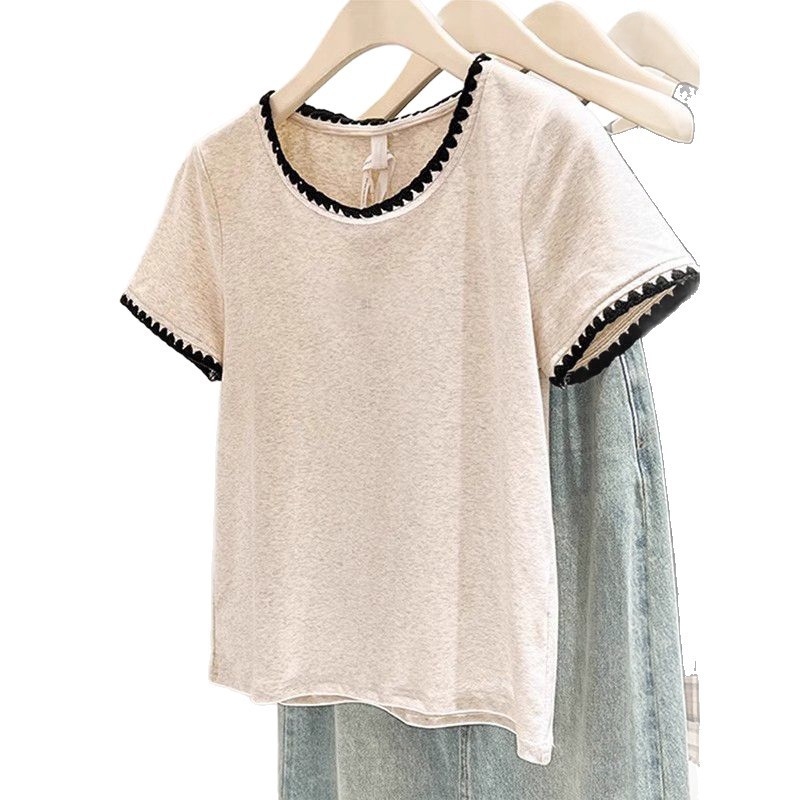 Plus Size 150kg Nyári Új Stílusos Sokoldalú Felső Színblokkoló Öregedésgátló Tiszta Pamut Rövid Ujjú Póló Női Normál Vállú Alaping