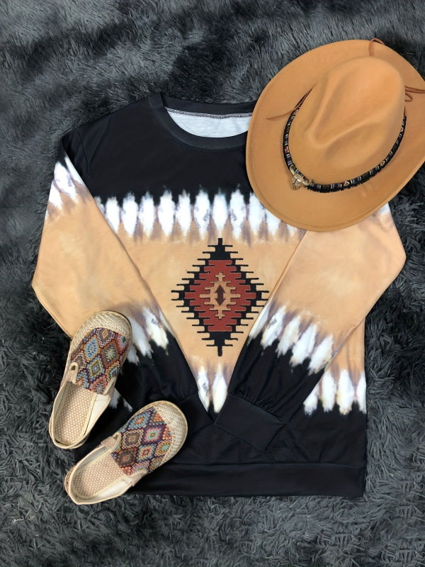 Határokon átnyúló, 2023-as őszi Xi Yin akciós azték western etnikai stílusú retró mintás női felsőpulóver