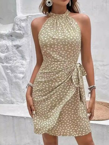 2025 Amazon Cross-border Explosions Ευρώπη και Αμερική Φόρεμα με δαντέλα και πλισέ κουκκίδες, αμάνικο φόρεμα με κρεμαστό ντεκολτέ