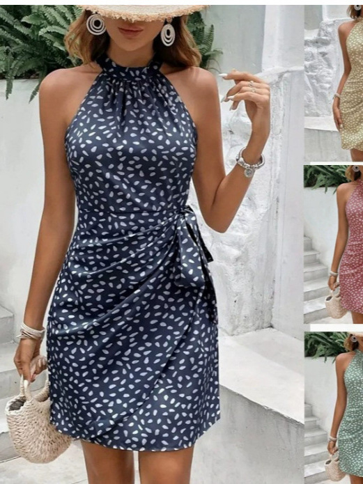 2025 Amazon határokon átnyúló robbanások Európában és Amerikában csipkés, pöttyös, rakott ruha, ujjatlan, derekú, lógó nyakú ruha