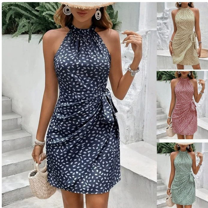 2025 Amazon határokon átnyúló robbanások Európában és Amerikában csipkés, pöttyös, rakott ruha, ujjatlan, derekú, lógó nyakú ruha