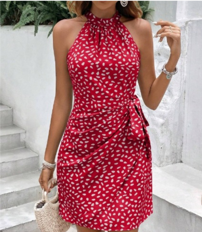 2025 Amazon határokon átnyúló robbanások Európában és Amerikában csipkés, pöttyös, rakott ruha, ujjatlan, derekú, lógó nyakú ruha