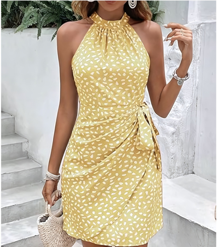 2025 Amazon határokon átnyúló robbanások Európában és Amerikában csipkés, pöttyös, rakott ruha, ujjatlan, derekú, lógó nyakú ruha