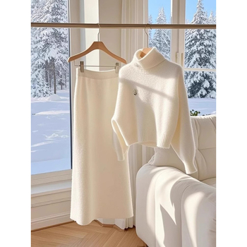 Ένα σετ από νωρίς το χειμώνα φορώντας high-end αίσθηση πλούσιας κόρης που αισθάνεται μικρό αρωματικό στυλ λευκής φούστας πουλόβερ με ζιβάγκο γυναικείο κοστούμι