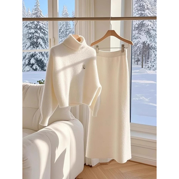Ένα σετ από νωρίς το χειμώνα φορώντας high-end αίσθηση πλούσιας κόρης που αισθάνεται μικρό αρωματικό στυλ λευκής φούστας πουλόβερ με ζιβάγκο γυναικείο κοστούμι