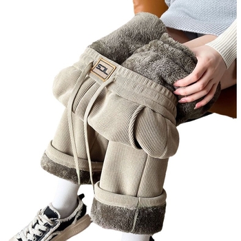 [Polár/Polár nélkül] Őszi és téli plus size extra vastag báránybőr bársony kordbársony széles szárú női zsenília egyenes szárú nadrág