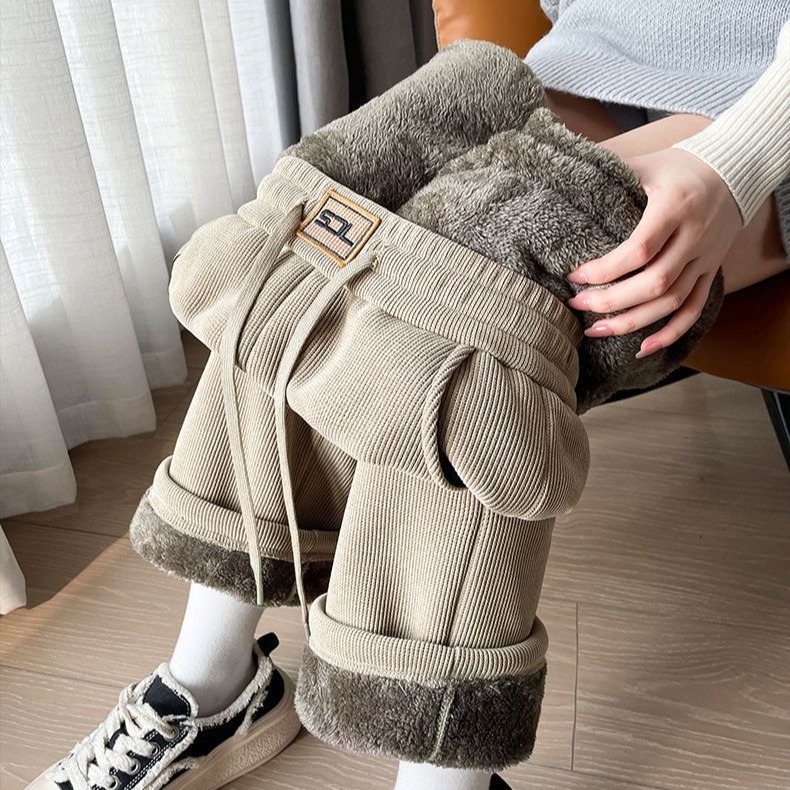 [Polár/Polár nélkül] Őszi és téli plus size extra vastag báránybőr bársony kordbársony széles szárú női zsenília egyenes szárú nadrág