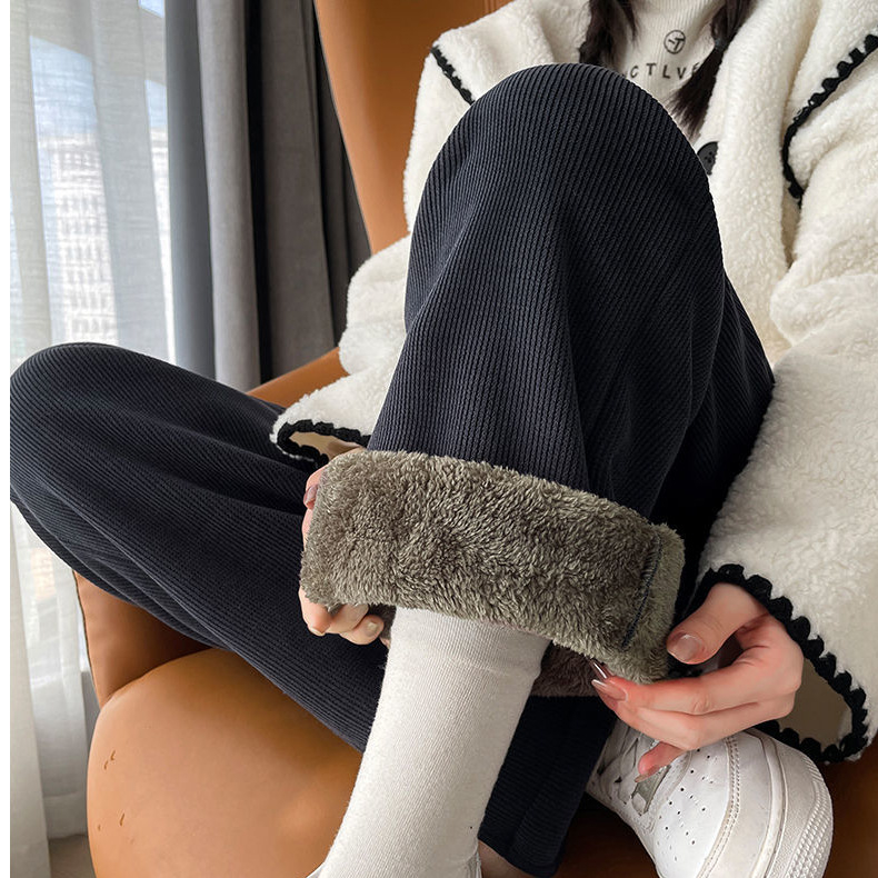 [Polár/Polár nélkül] Őszi és téli plus size extra vastag báránybőr bársony kordbársony széles szárú női zsenília egyenes szárú nadrág