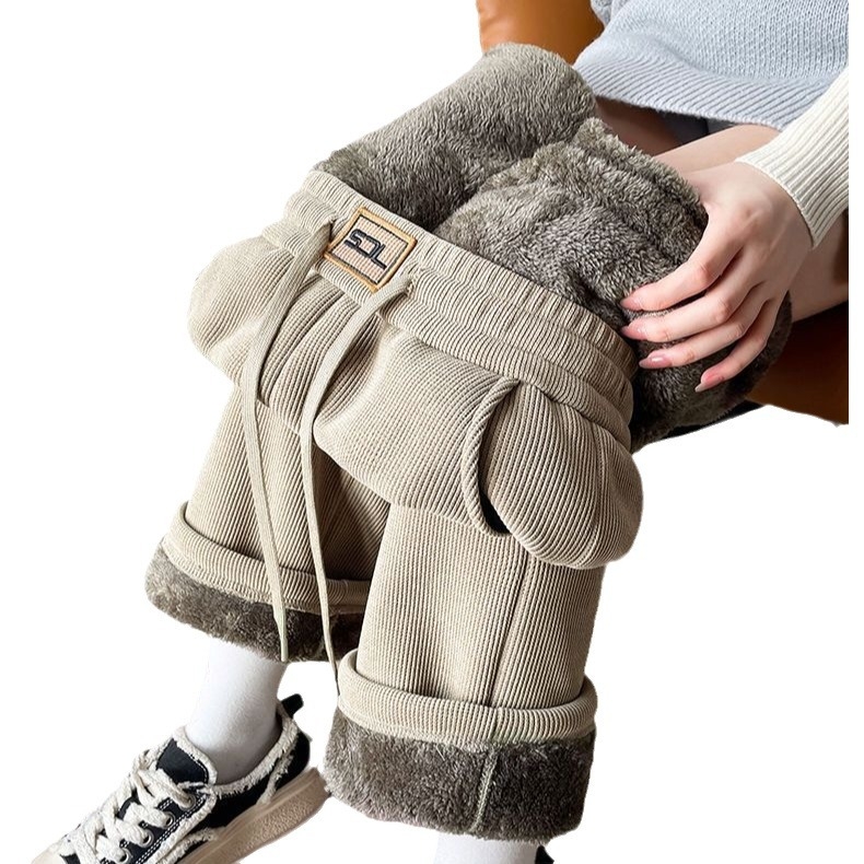 [Polár/Polár nélkül] Őszi és téli plus size extra vastag báránybőr bársony kordbársony széles szárú női zsenília egyenes szárú nadrág