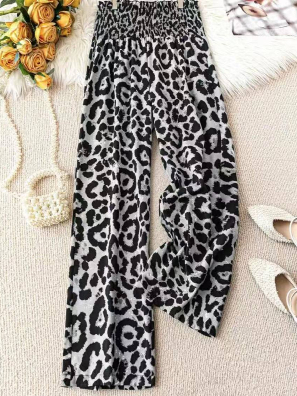 Piiriülese väliskaubanduse tehas Euroopast ja Ameerika Ühendriikidest 2025. aasta uued naiste leopardimustriga vabaajapüksid, elastse vöökohaga lahtised laiad püksid