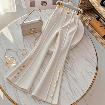 Nove hlače s mikro-proširenjem za jesen i zimu, bijele odijelne hlače za žene, moderne široke hlače s baršunom i zadebljanjem