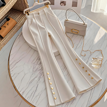 2024 Нови микроразкроени панталони за есен и зима, бели костюмни панталони, дамски модни широки панталони с кадифе и удебеляване