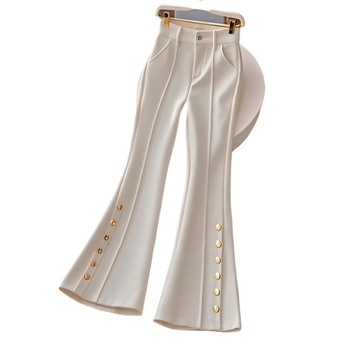 2024 Нови микроразкроени панталони за есен и зима, бели костюмни панталони, дамски модни широки панталони с кадифе и удебеляване