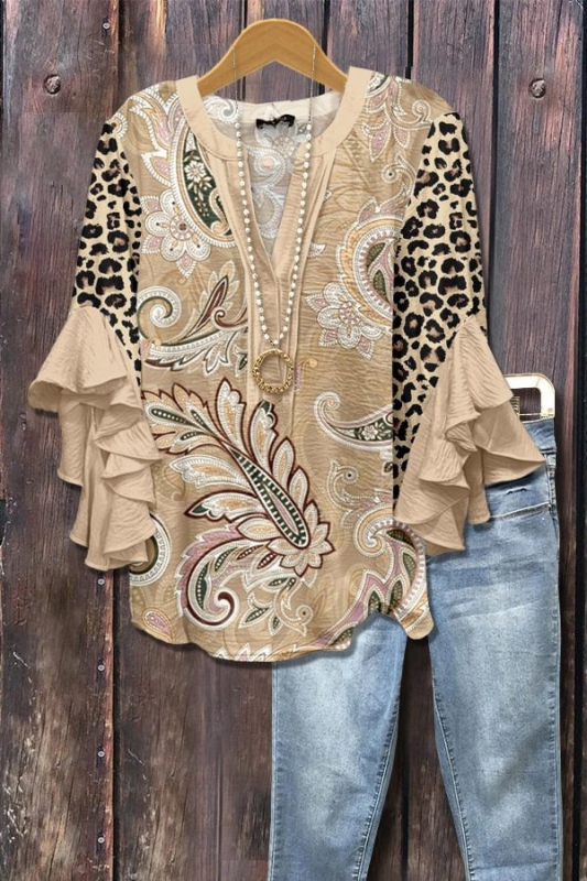 Új, határokon átnyúló, kreatív, virágmintás, 3D nyomtatott, digitális nyomtatású, lezser, divatos, V-nyakú, fodros női póló