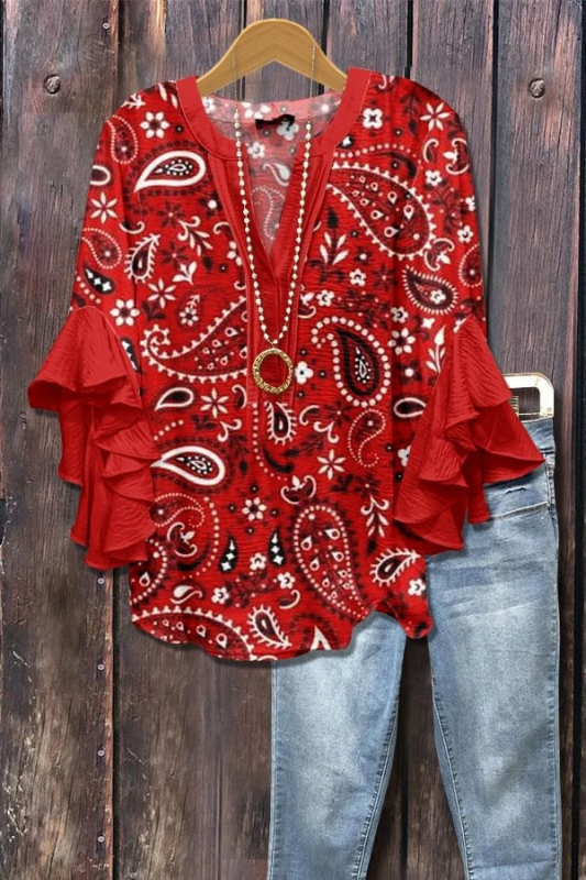 Új, határokon átnyúló, kreatív, virágmintás, 3D nyomtatott, digitális nyomtatású, lezser, divatos, V-nyakú, fodros női póló