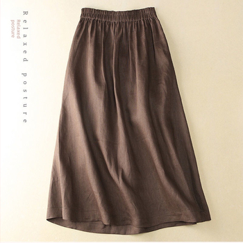 Λεπτή, φαρδιά φούστα από βαμβάκι και λινό, νέο στυλ, καλλιτεχνική, ρετρό, απλή, χαλαρή φούστα, αδυνατιστική, μεσαίου μήκους, για γυναίκες