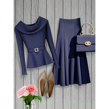 2024 Υψηλής ποιότητας σχεδίαση, κομψό ευρωπαϊκό σχήμα σε σχήμα αχλαδιού, υψηλής ποιότητας, εξαιρετική φούστα, μονόχρωμο κοστούμι, γυναίκες